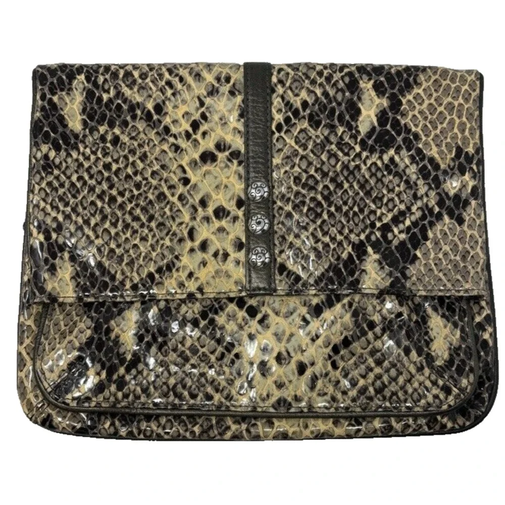 BRIGHTON Foldover Flap Studded Clutch Snake Patent Leather NO STRAP‎